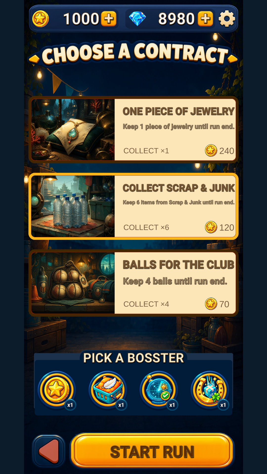 Falling contract selection screen
