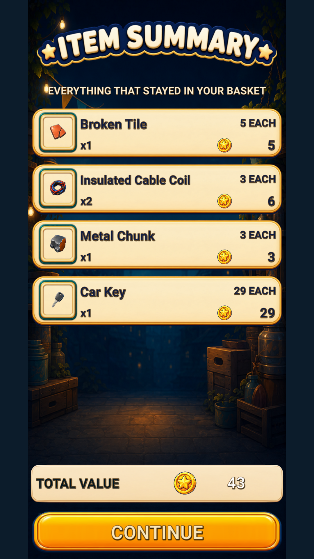 Falling collected item summary
